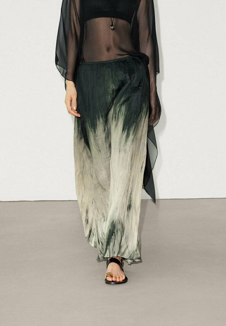 Massimo Dutti Massimo Dutti LONG TIE-DYE PRINTED - Maxi skirt - green Nur für heute