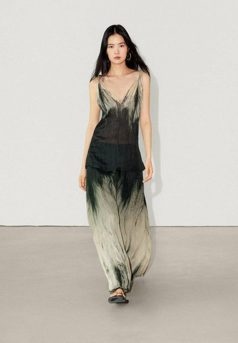 Massimo Dutti Massimo Dutti LONG TIE-DYE PRINTED - Maxi skirt - green Nur für heute
