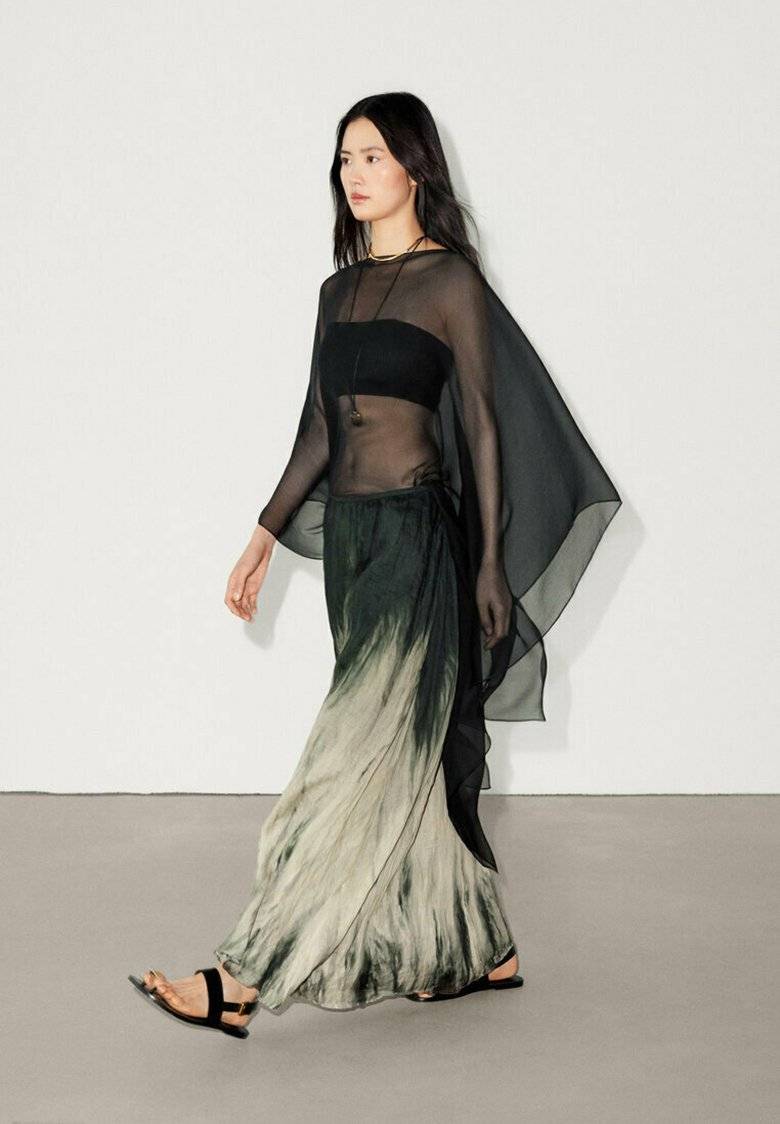 Massimo Dutti Massimo Dutti LONG TIE-DYE PRINTED - Maxi skirt - green Nur für heute