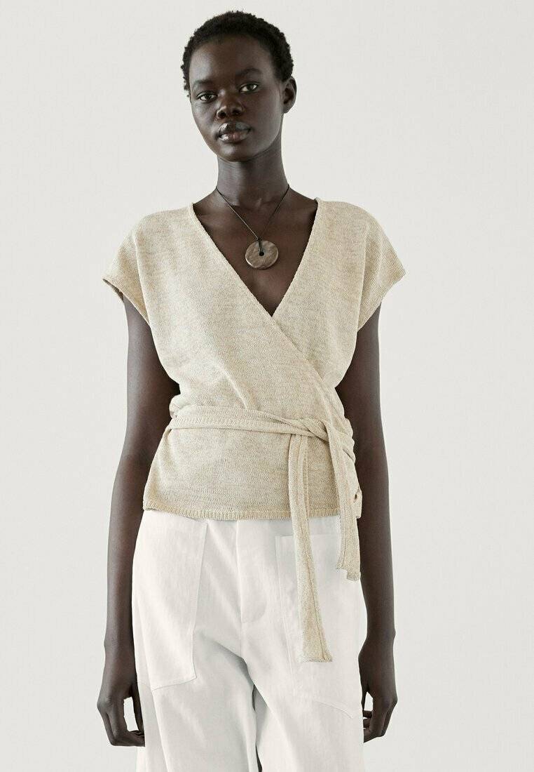 Massimo Dutti Massimo Dutti WITH TIED BELT - Print T-shirt - gold coloured