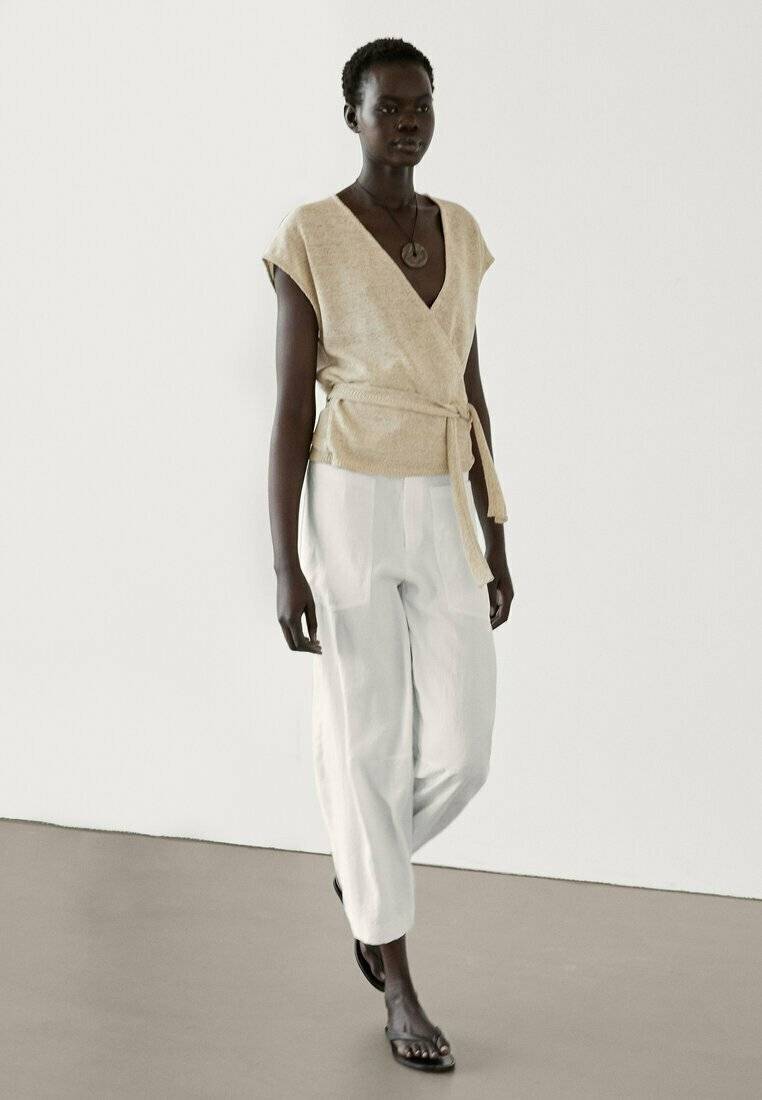 Massimo Dutti Massimo Dutti WITH TIED BELT - Print T-shirt - gold coloured Kostenloser Versand international