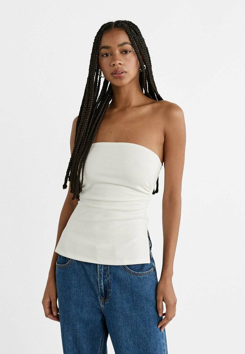 Stradivarius Stradivarius BANDEAU WITH SIDE VENTS - Top - white