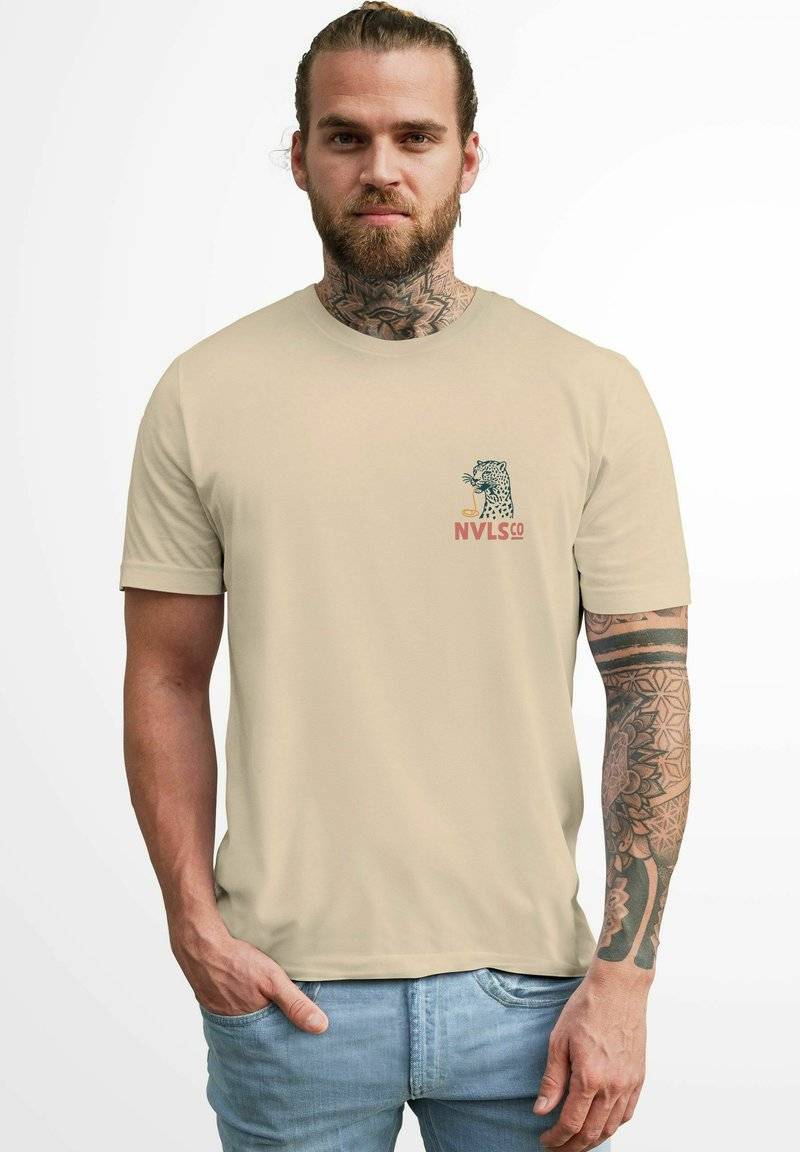 Neverless Neverless BACK SCHRIFT EAT PASTA BRUSTLOGO RETRO FASHION STREETSTYLE - Print T-shirt - natur Riesige Rabatte