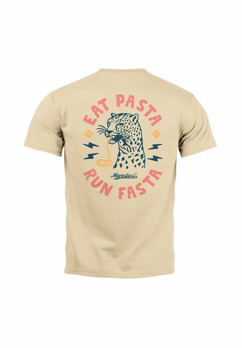 Neverless Neverless BACK SCHRIFT EAT PASTA BRUSTLOGO RETRO FASHION STREETSTYLE - Print T-shirt - natur Riesige Rabatte