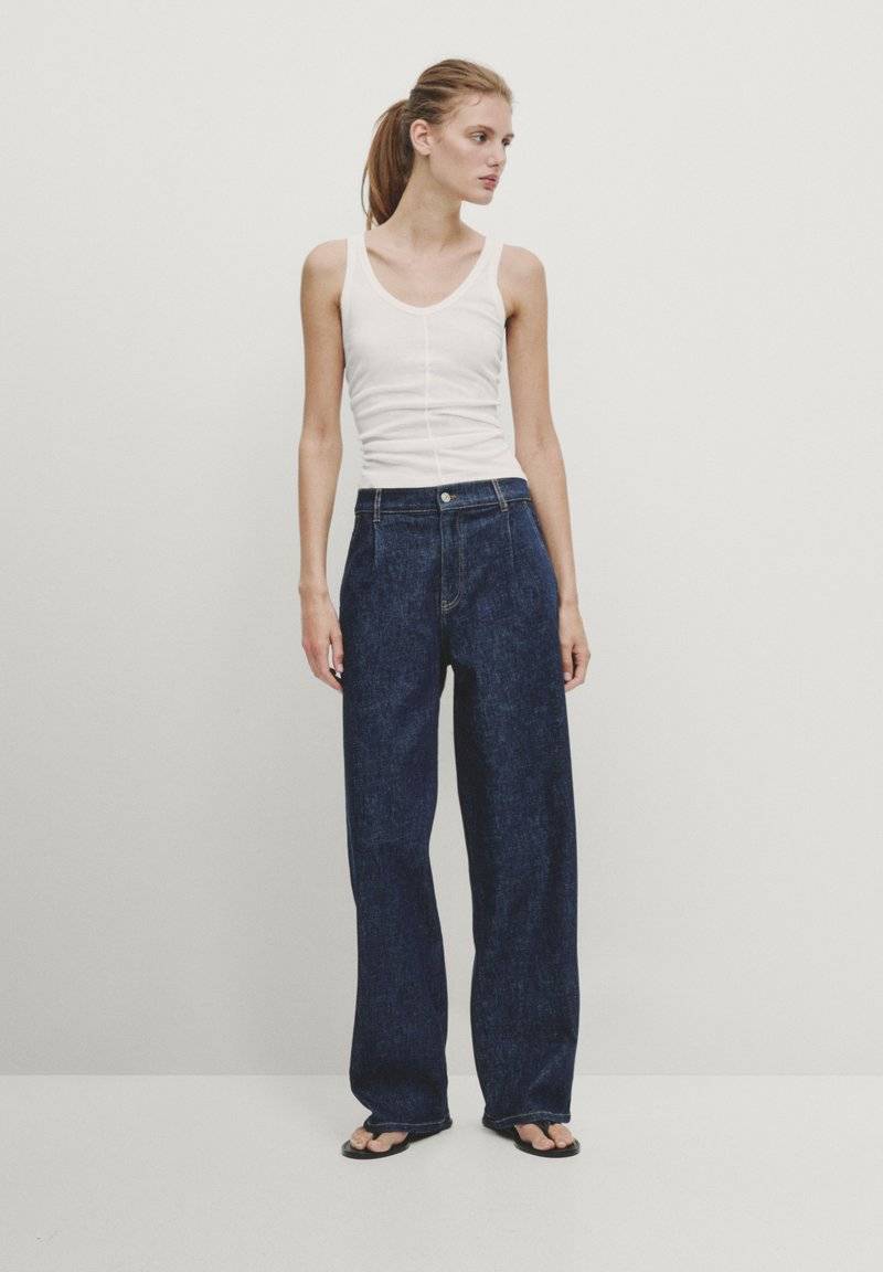 Massimo Dutti Massimo Dutti HIGH-WAIST WIDE-LEG JEANS WITH DARTS - Straight leg jeans - mottled dark blue