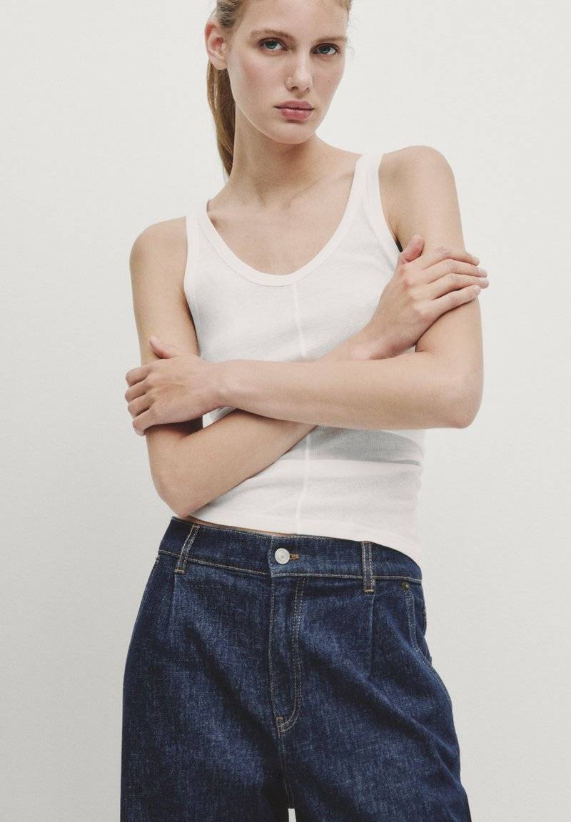 Massimo Dutti Massimo Dutti HIGH-WAIST WIDE-LEG JEANS WITH DARTS - Straight leg jeans - mottled dark blue Schlussverkauf