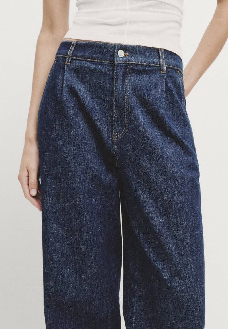 Massimo Dutti Massimo Dutti HIGH-WAIST WIDE-LEG JEANS WITH DARTS - Straight leg jeans - mottled dark blue Schlussverkauf