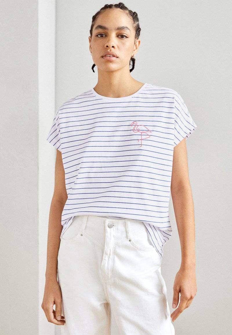 Anna Field Anna Field PLACED STRIPE FLAMINGO FRANCESCA - Print T-shirt - white