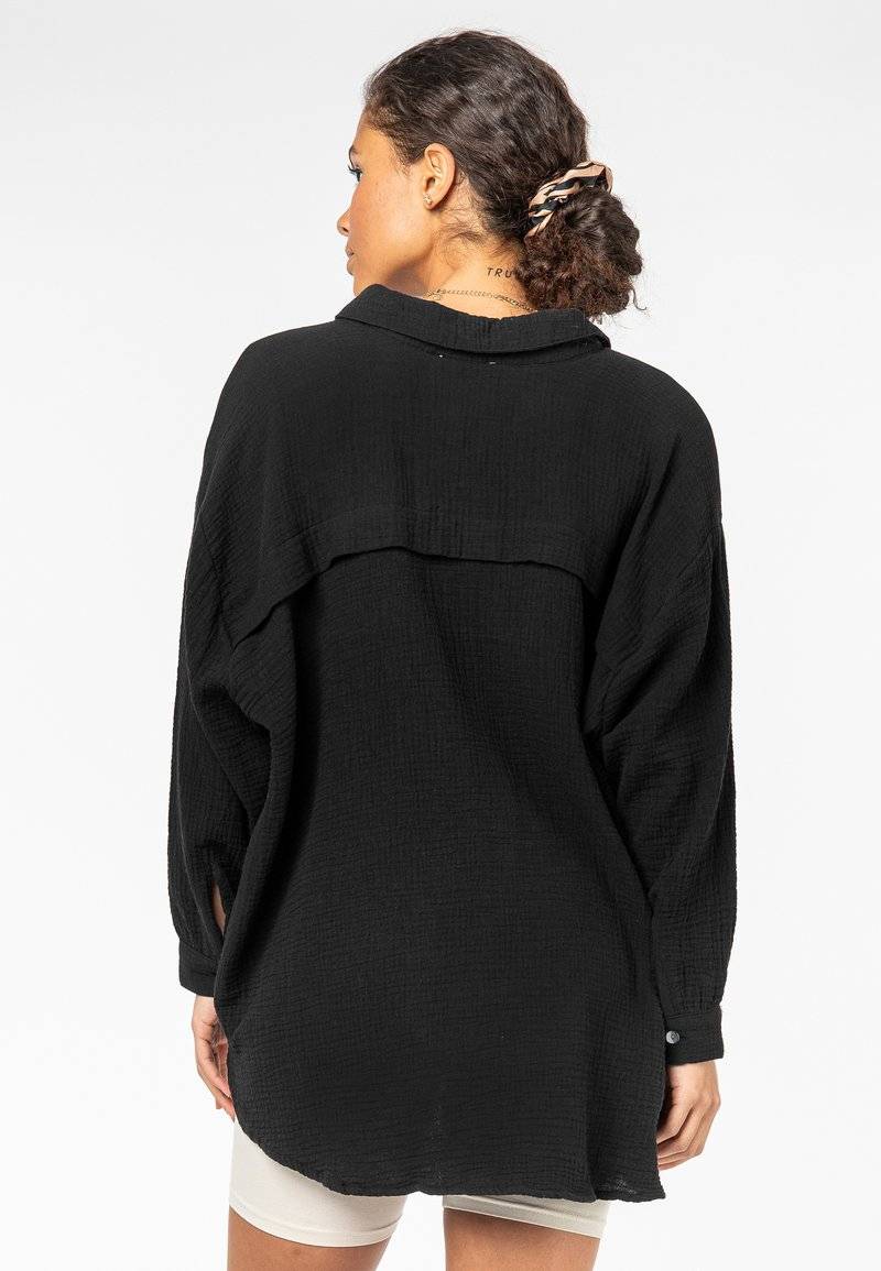 Sublevel Sublevel MUSSELIN LONG - Button-down blouse - black Black Friday Preise