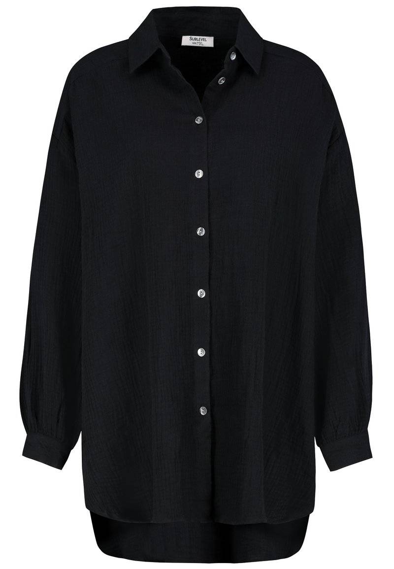 Sublevel Sublevel MUSSELIN LONG - Button-down blouse - black Black Friday Preise